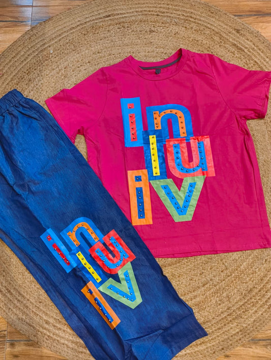 Colorful Graphic T-Shirt and Pants Set