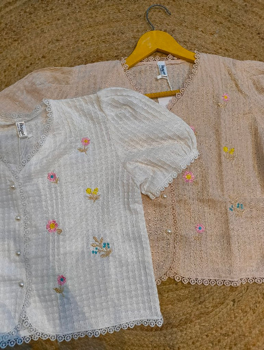 Embroidered Short Sleeve Blouse