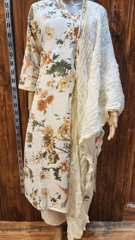 Floral Printed Kurta,pant with Dupatta