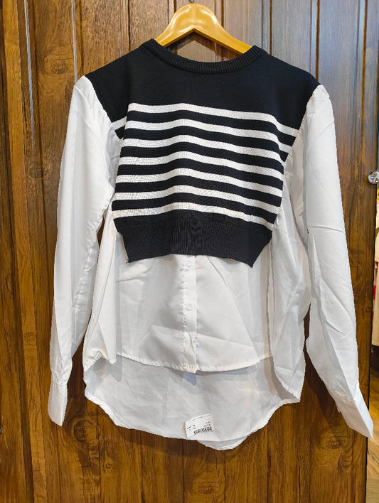 Striped Crop Top with White Shirt Layer