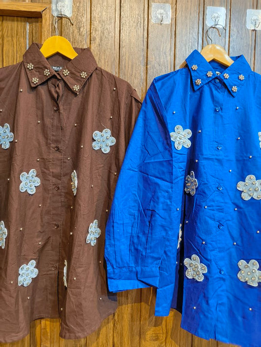 Embellished Floral Button-Up Shirt