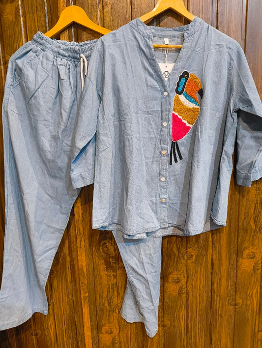 Casual Denim Top and Pants Set