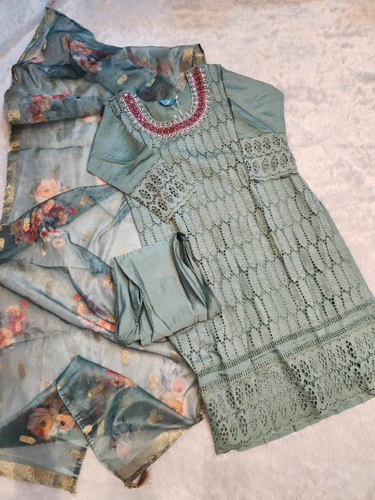 Embroidered Ethnic Dress with Dupatta