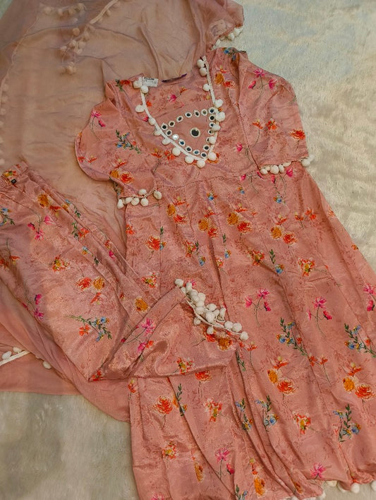 Embroidered Pink Dress with Dupatta