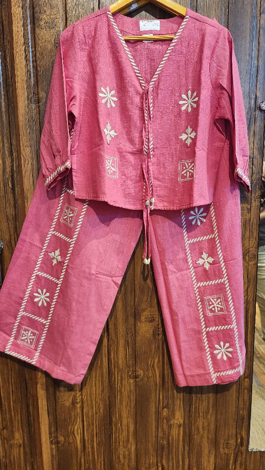 Embroidered Pink Two-Piece Set