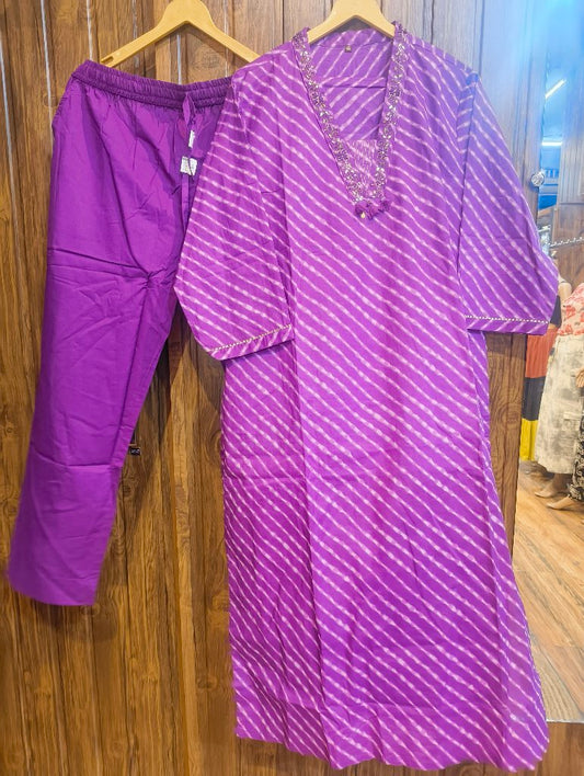 Purple Striped Kurta pantbwith duppata