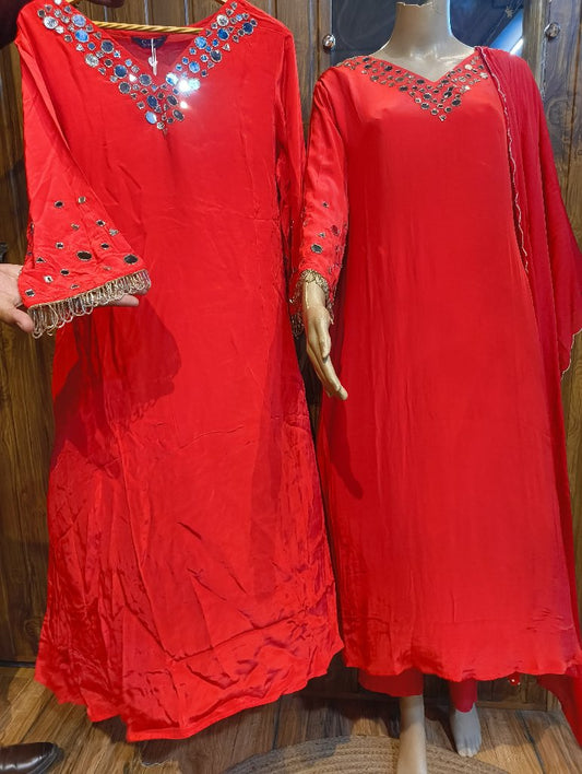 Embellished Red Kaftan Dress