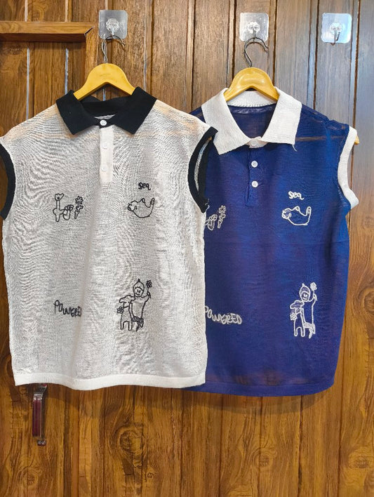 Embroidered Sleeveless Polo Shirt
