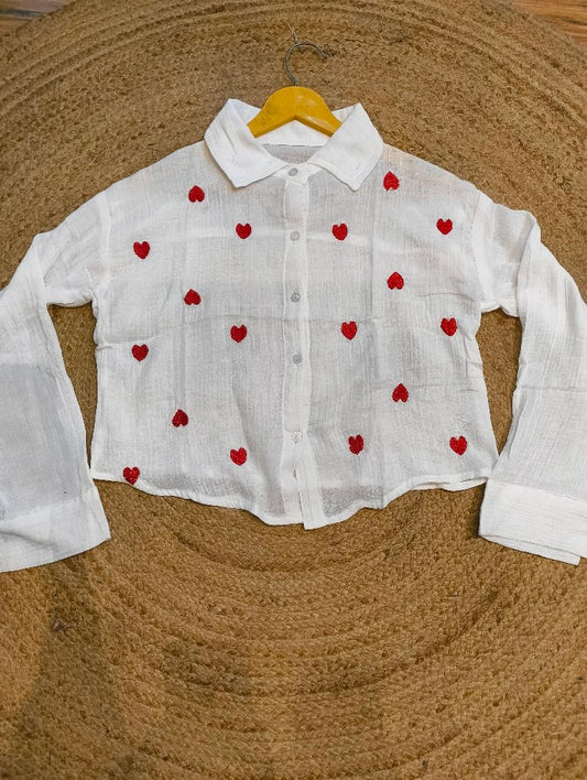 Embroidered Heart Button-Up Shirt
