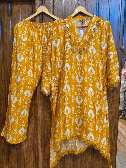 Embroidered Yellow pant and bottom Set